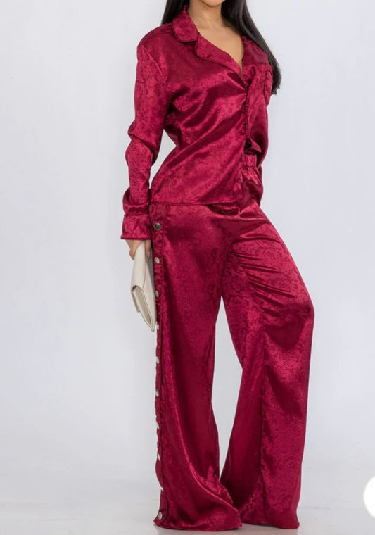 Burgundy 2pcs Satin Sets