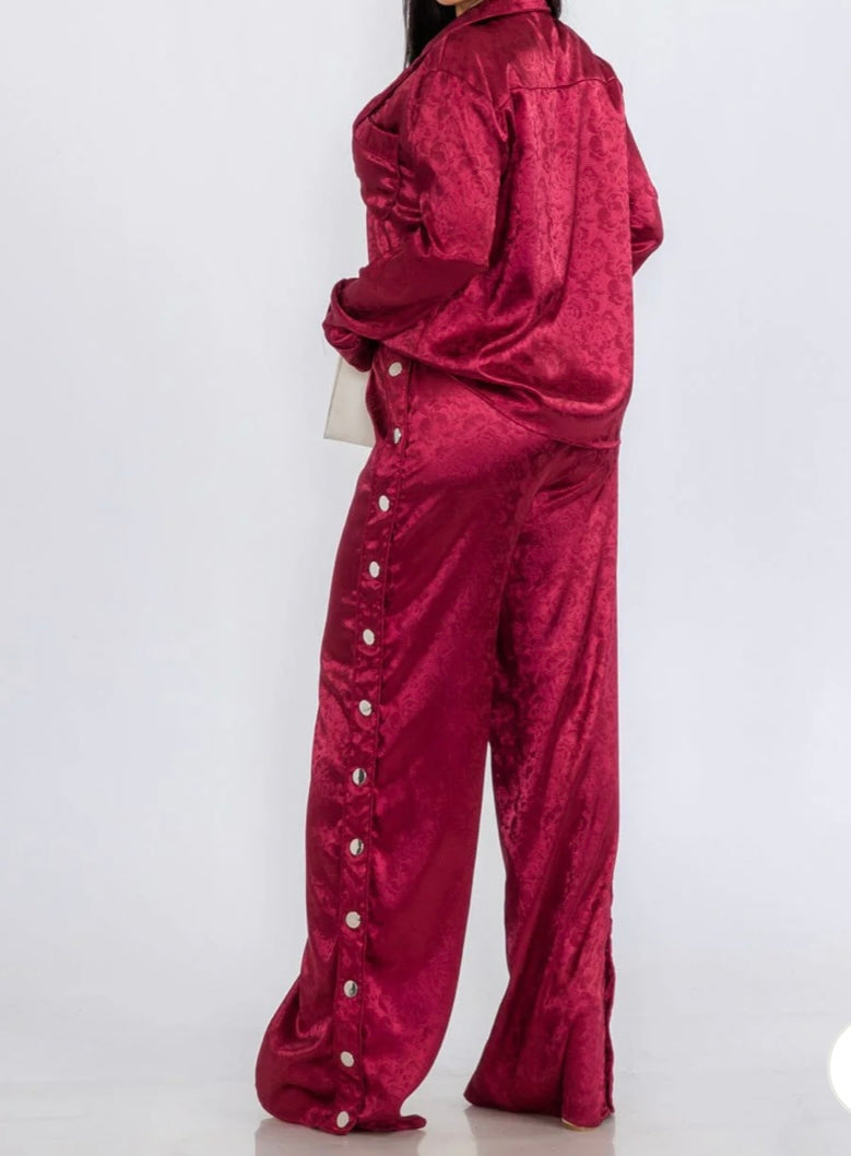 Burgundy 2pcs Satin Sets