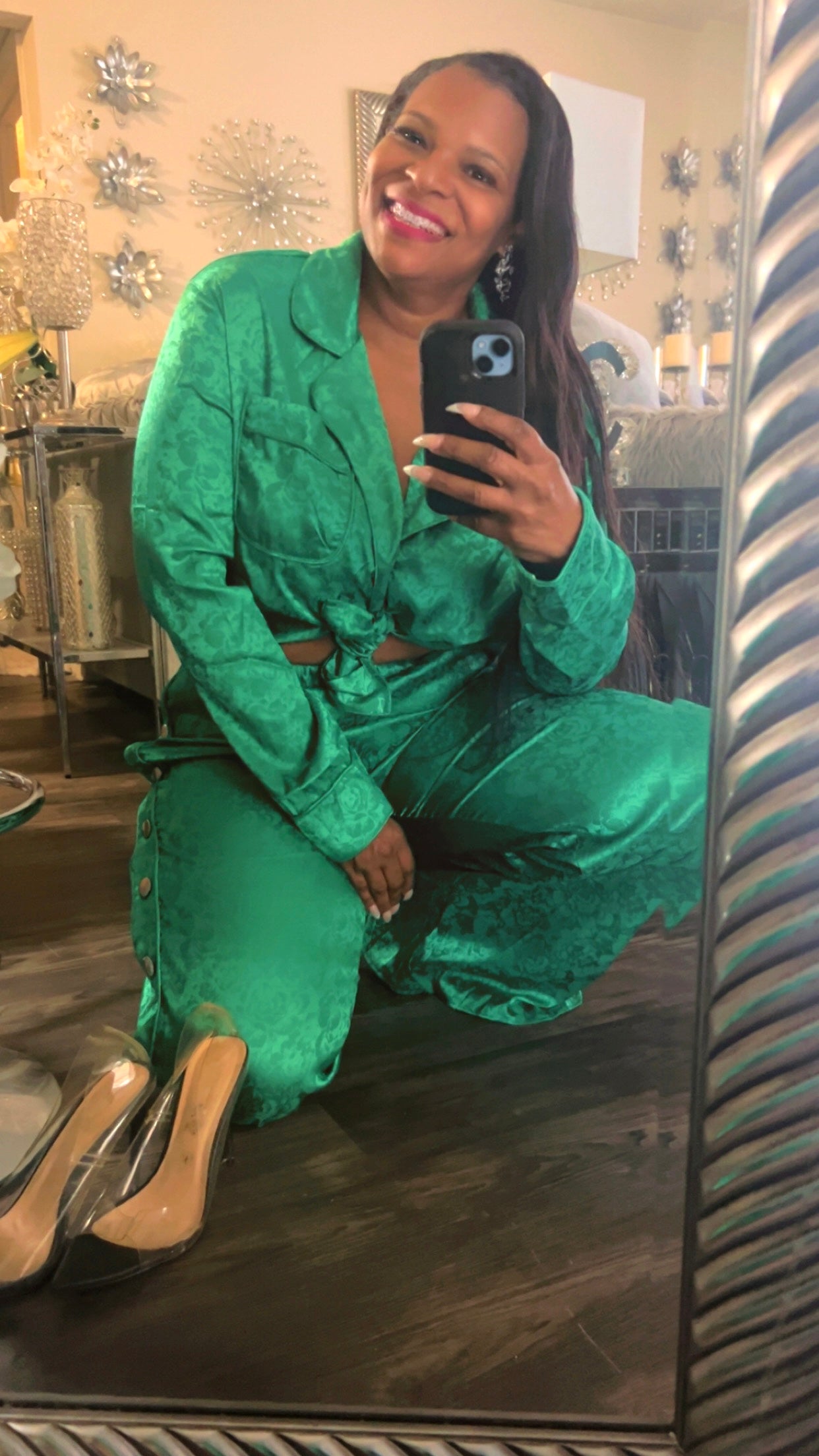Green 2pcs Satin Sets
