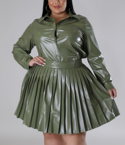 Plus Leather Skirt Set
