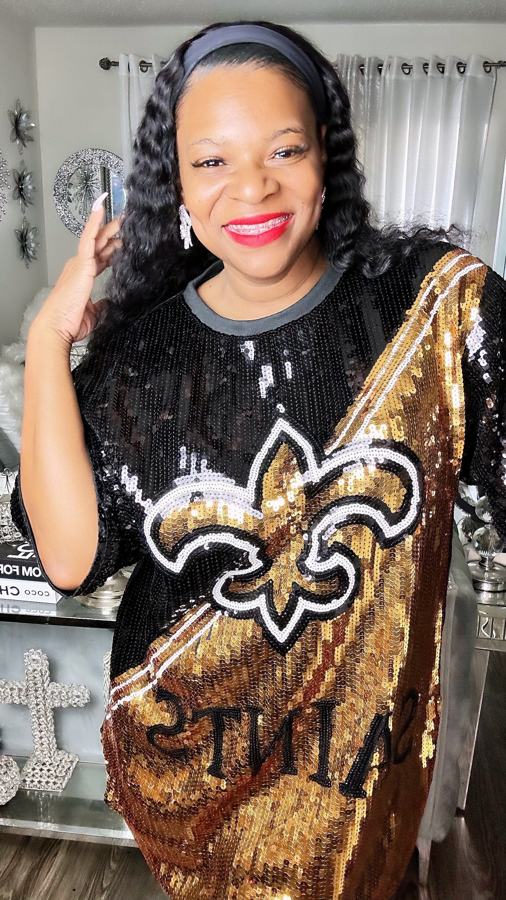 new orleans saints sequin dress Outerstuff Women's New Orleans Saints Glam 2.0 Sequin Dress
