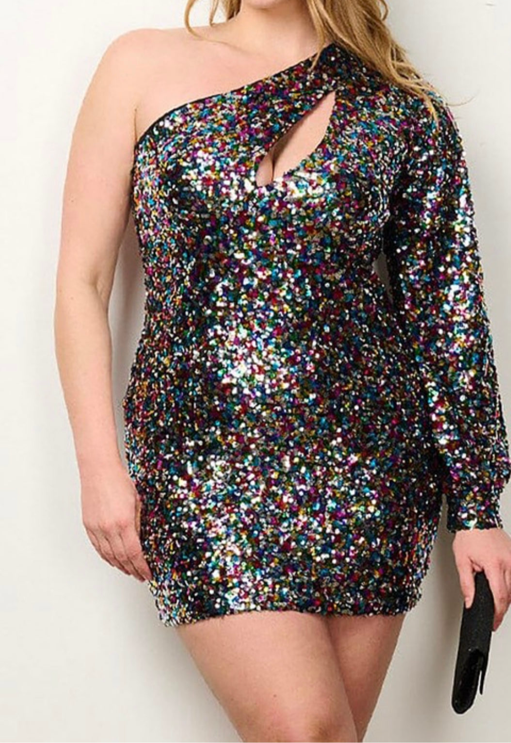 Plus Sequin One Shoulder Dress