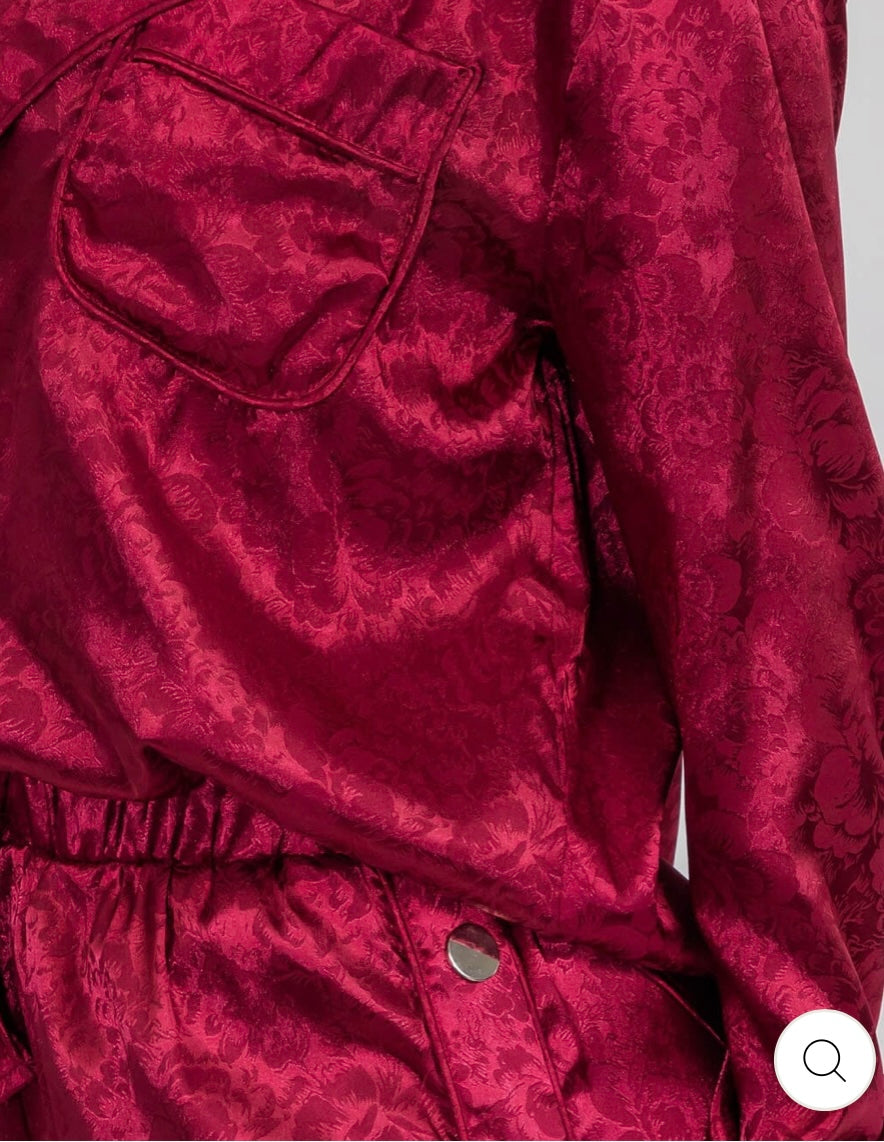 Burgundy 2pcs Satin Sets