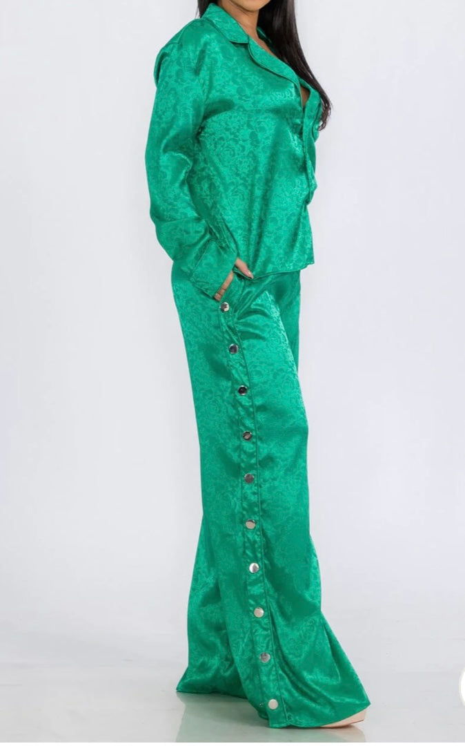 Green 2pcs Satin Sets