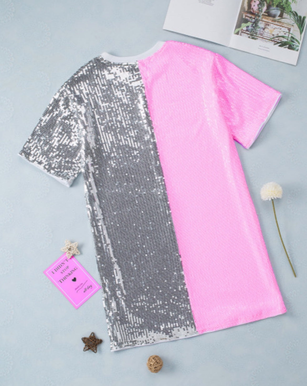 Pink & Silver sequin T-Shirt Dress