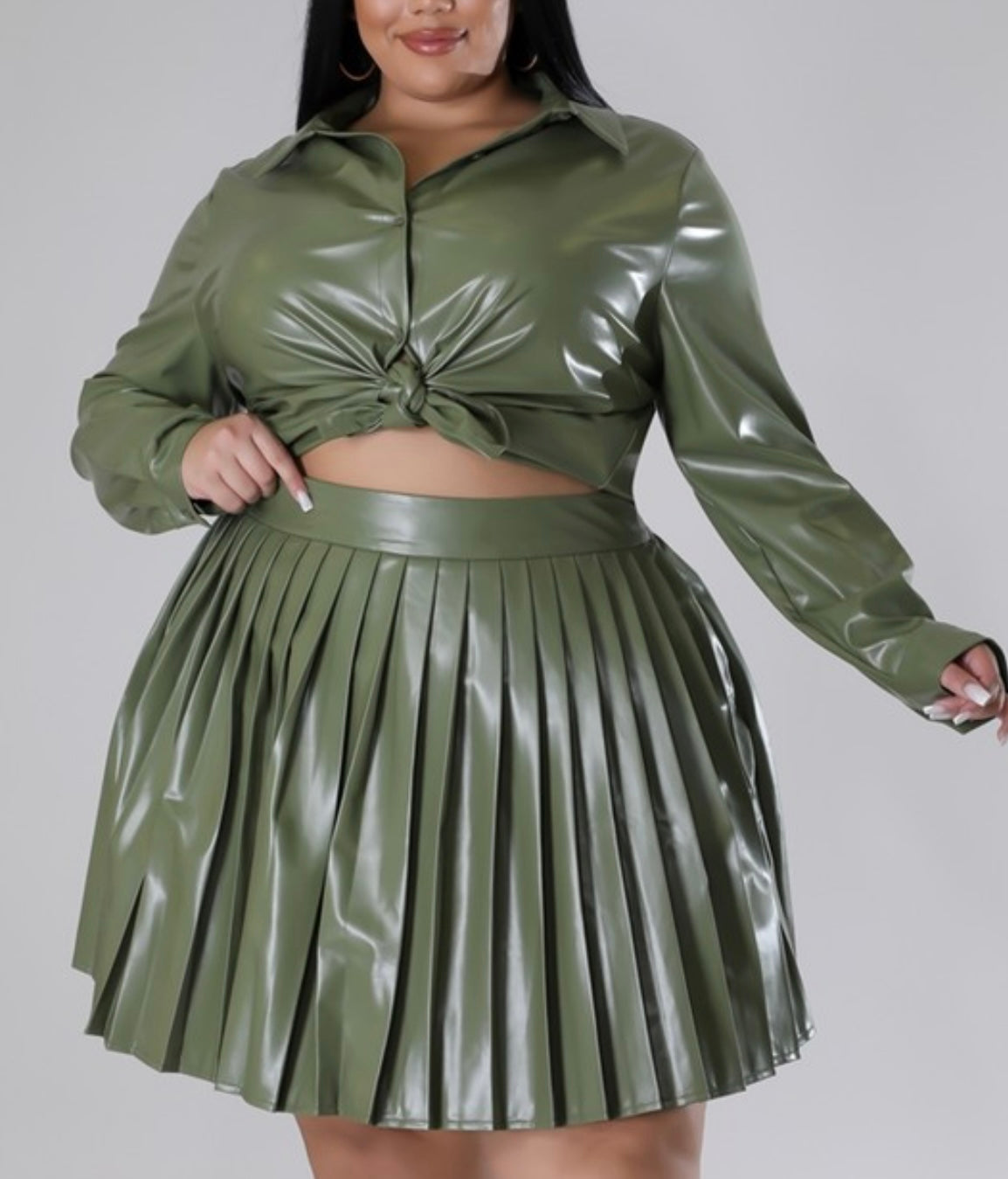 Plus Leather Skirt Set