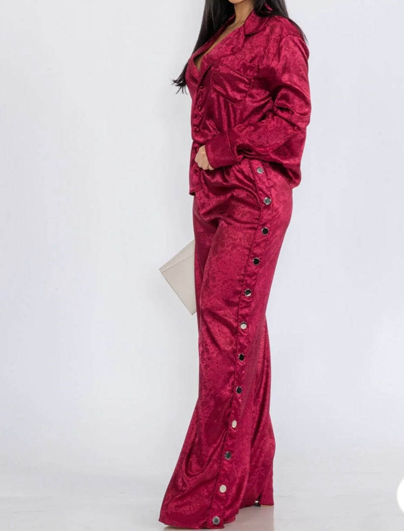 Burgundy 2pcs Satin Sets