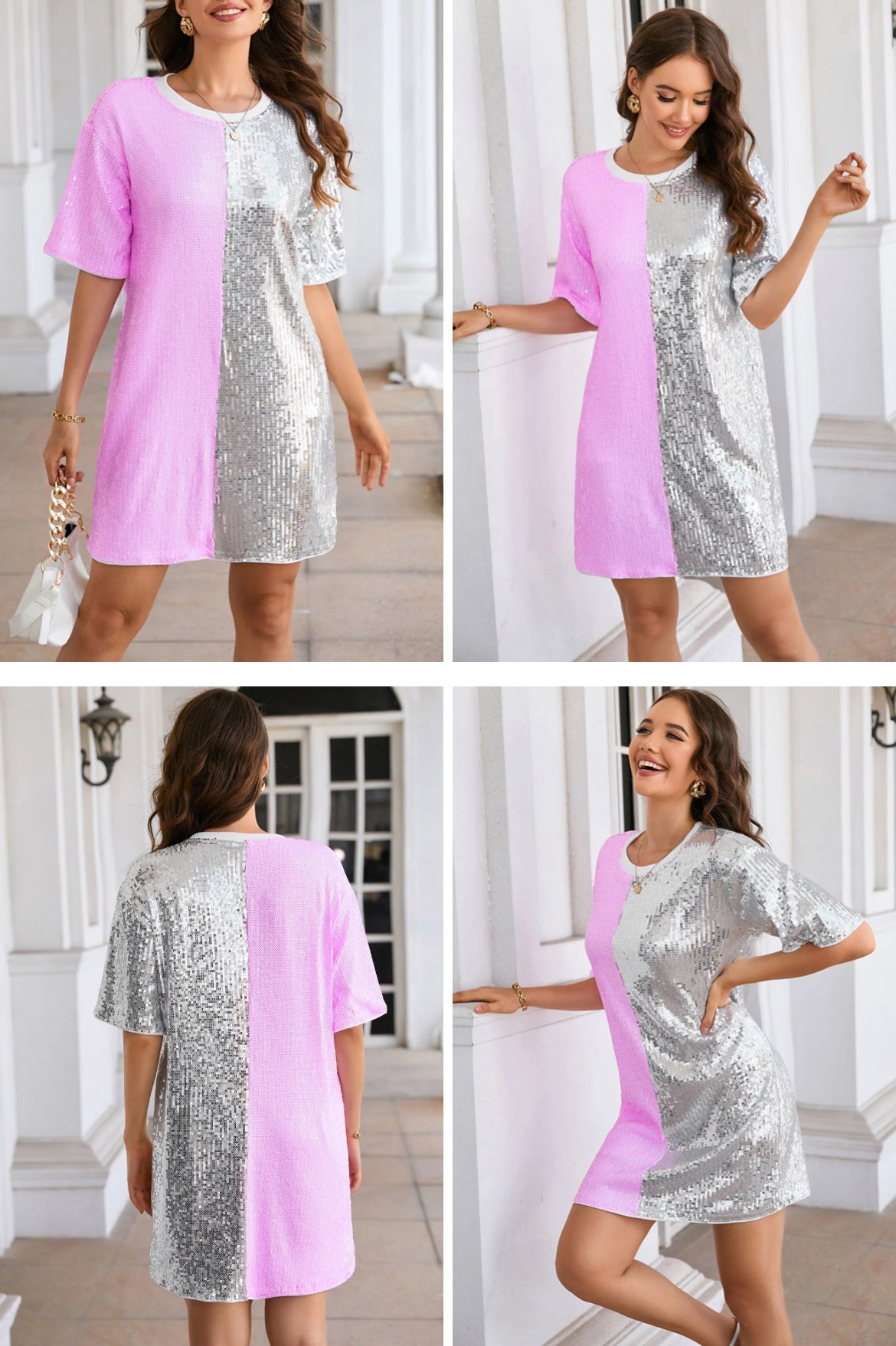 Pink & Silver sequin T-Shirt Dress