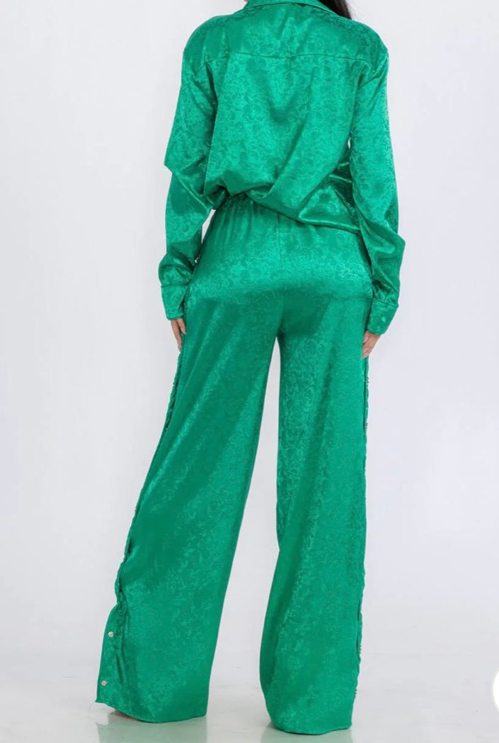 Green 2pcs Satin Sets