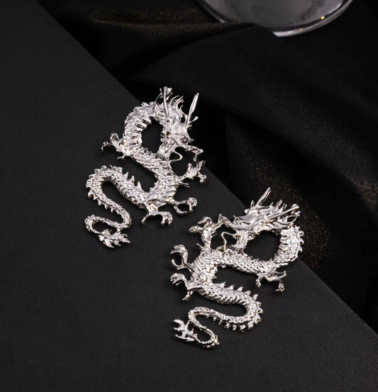 Dragon Earrings Silver