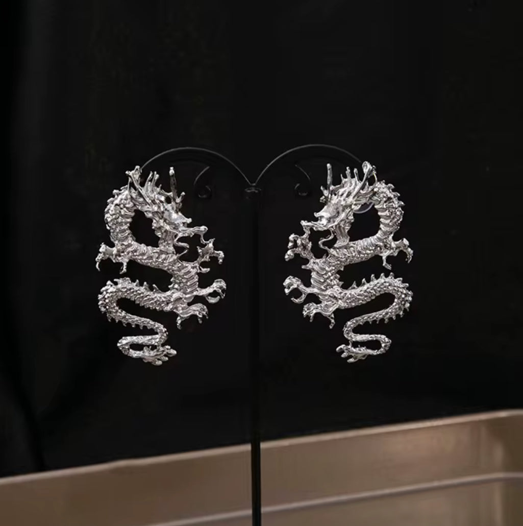 Dragon Earrings Silver