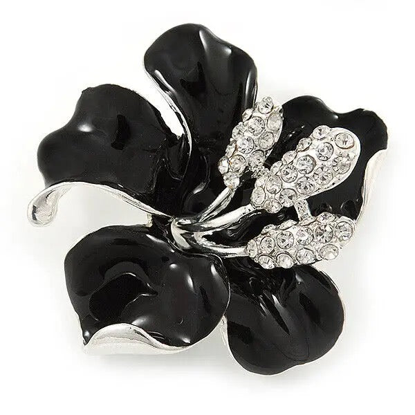 Black flowers brooch