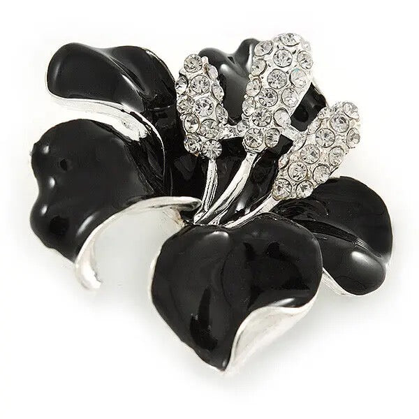 Black flowers brooch