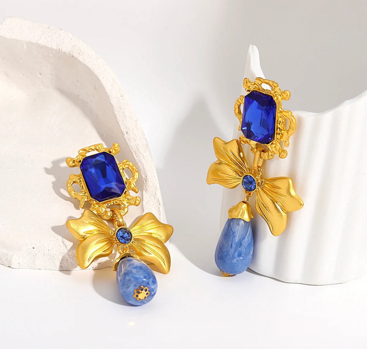 Blue Bow Earrings