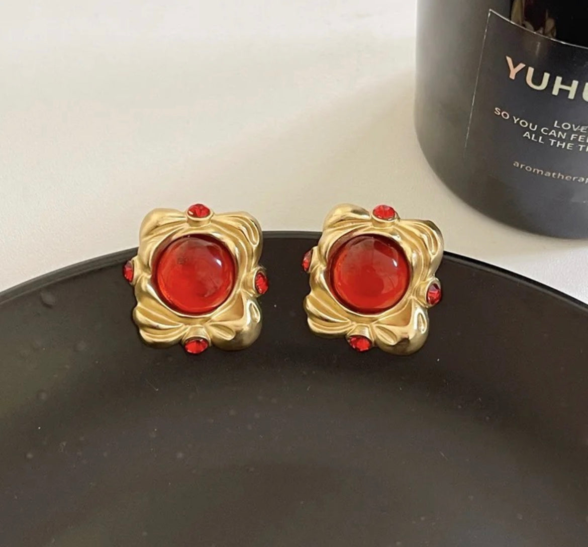 Red Square Earrings
