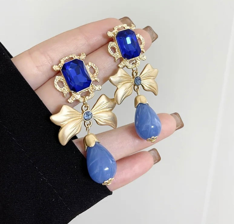 Blue Bow Earrings