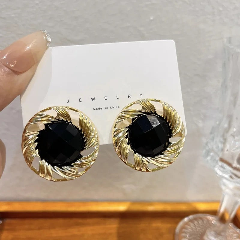 Black Round Earrings