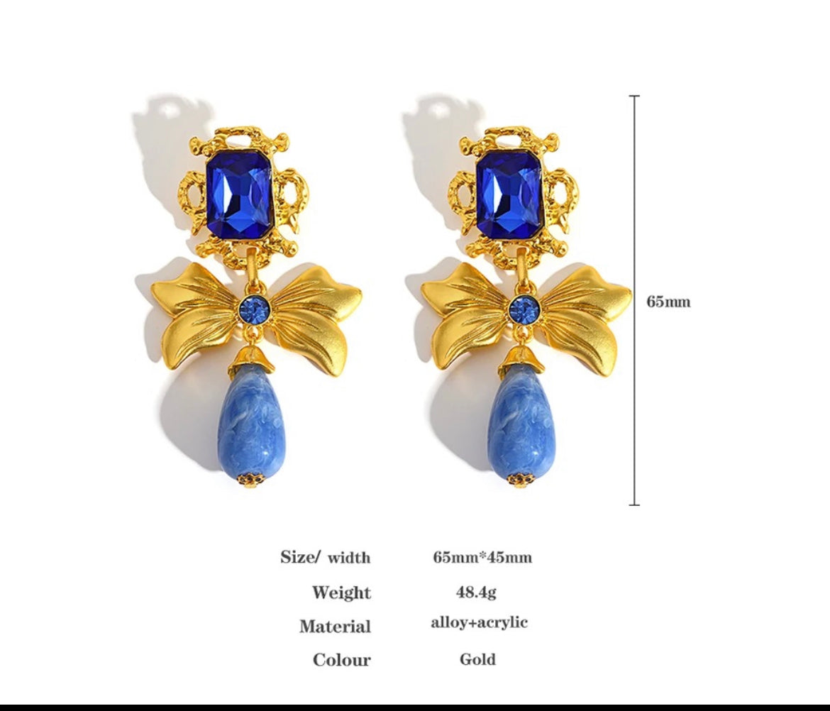 Blue Bow Earrings