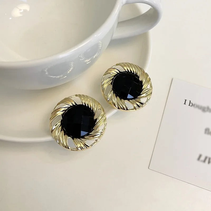 Black Round Earrings