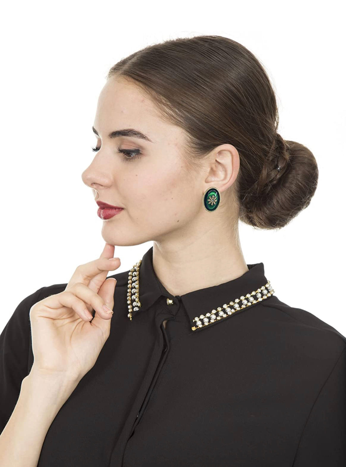 Green button earrings