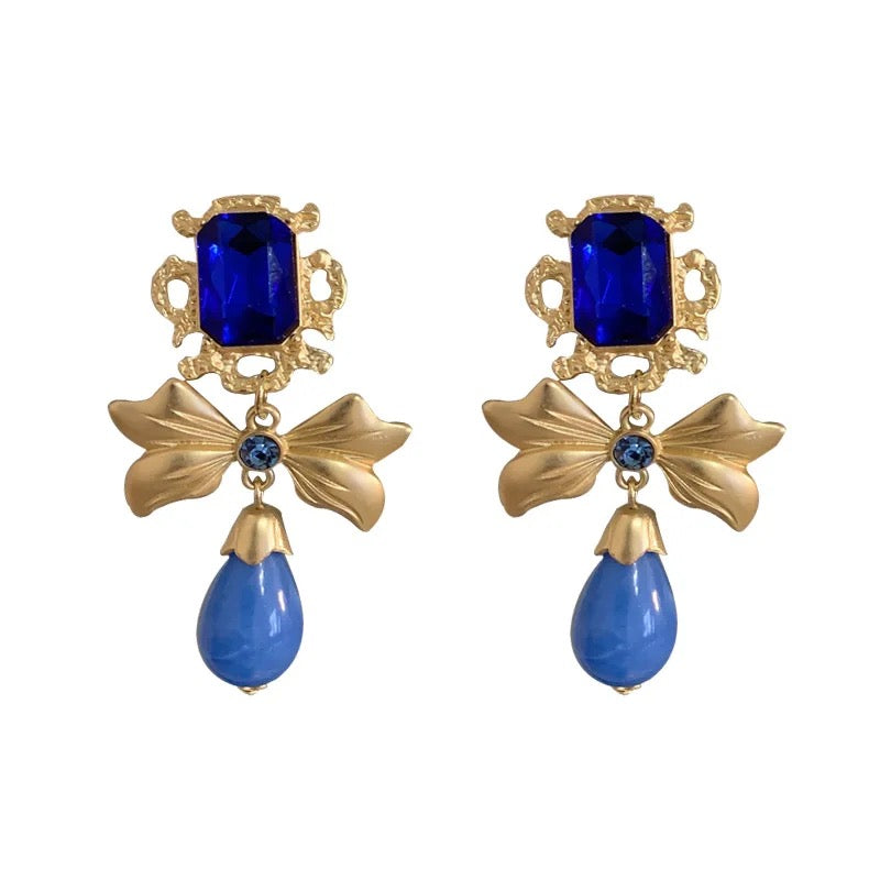 Blue Bow Earrings