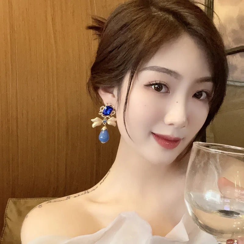 Blue Bow Earrings