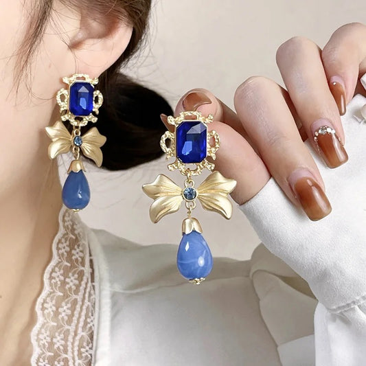 Blue Bow Earrings