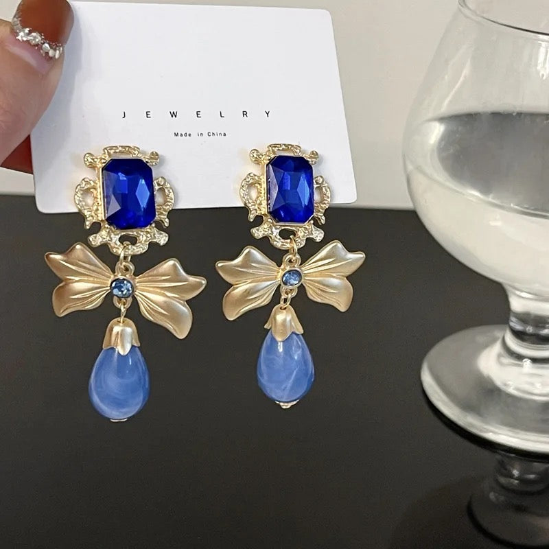 Blue Bow Earrings