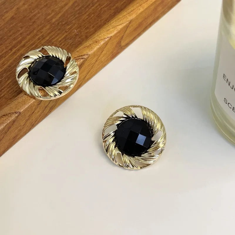 Black Round Earrings