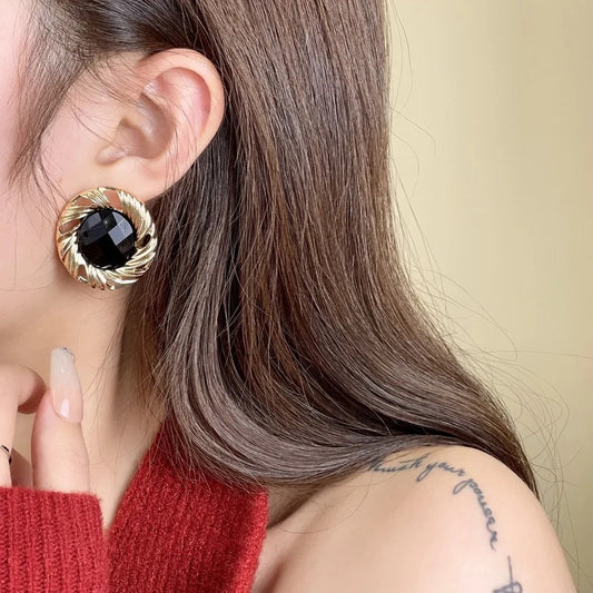 Black Round Earrings
