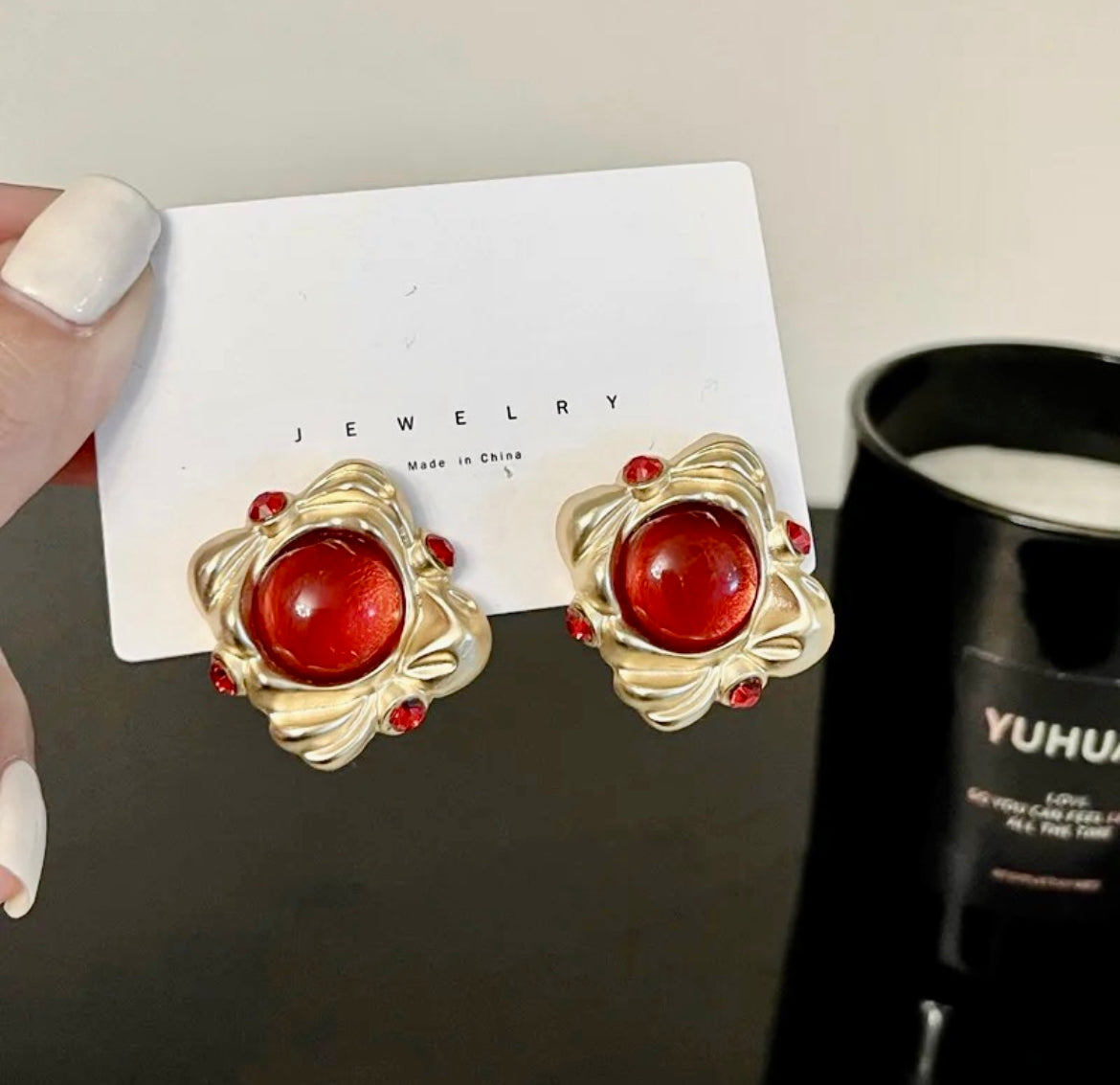 Red Square Earrings