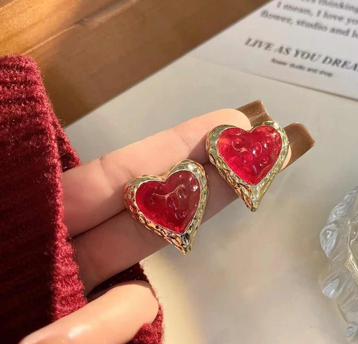 Red heart earrings