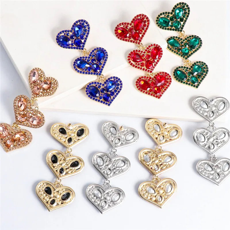Triple Heart Earrings