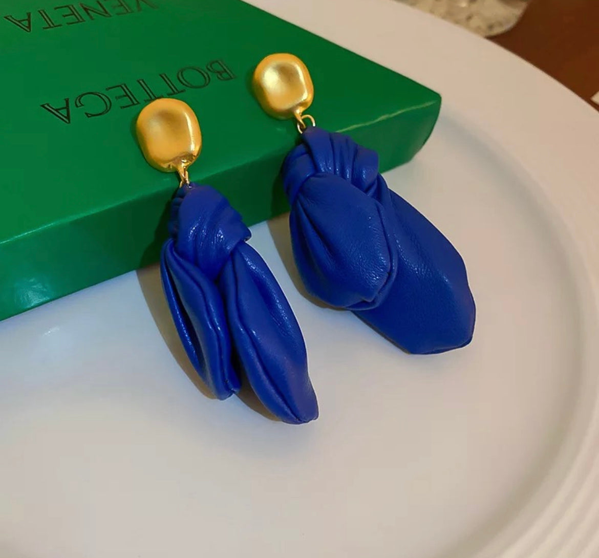 Blue leather earrings
