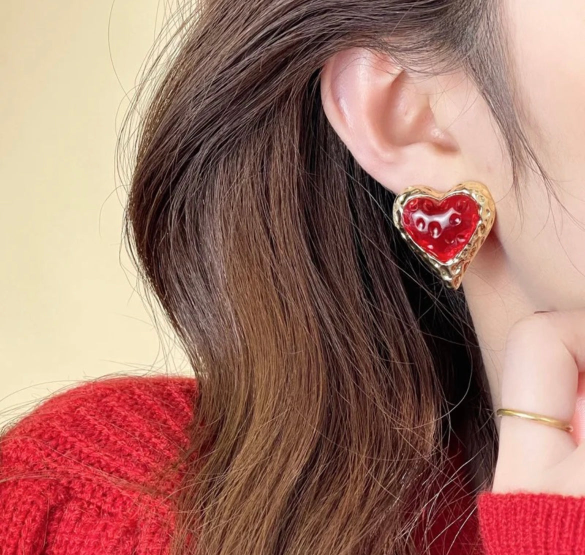 Red heart earrings