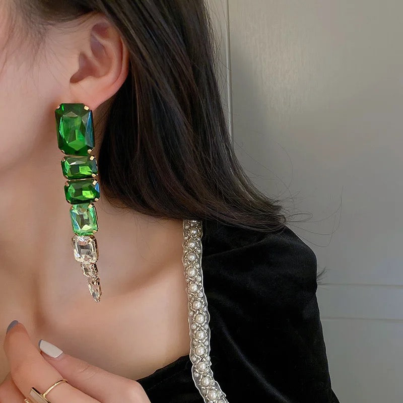 Green square earrings