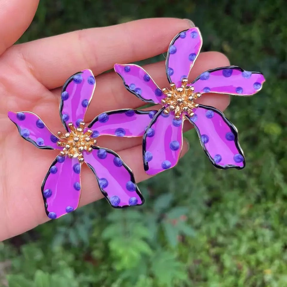Purple flower earrings