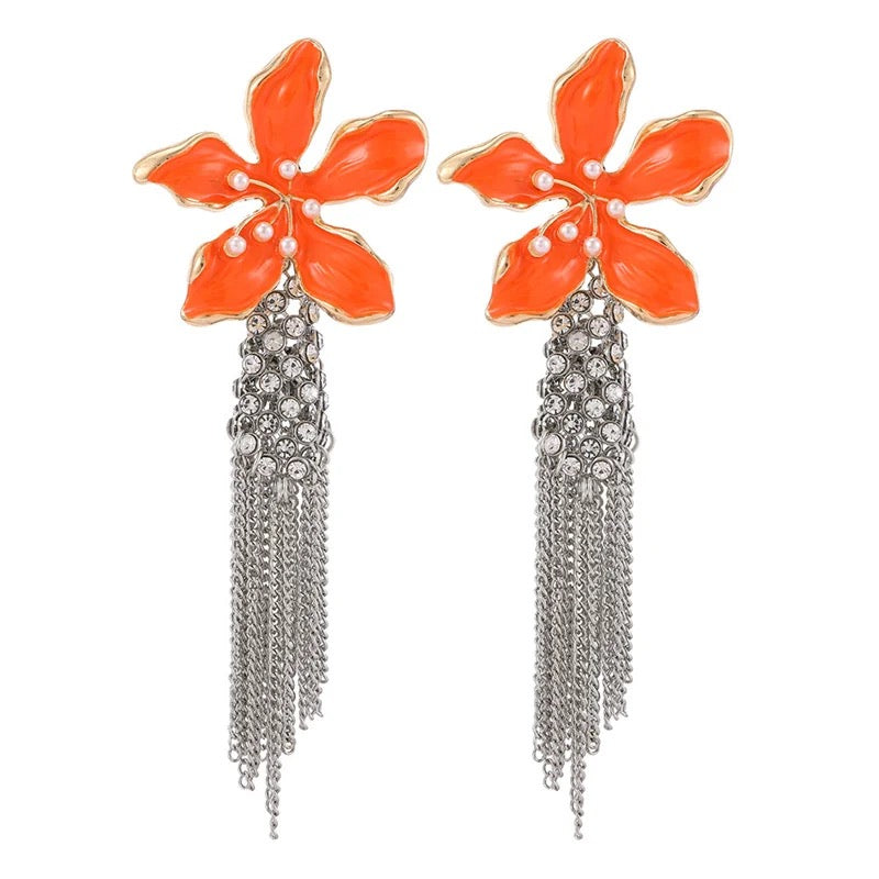 Flower tassel earrings