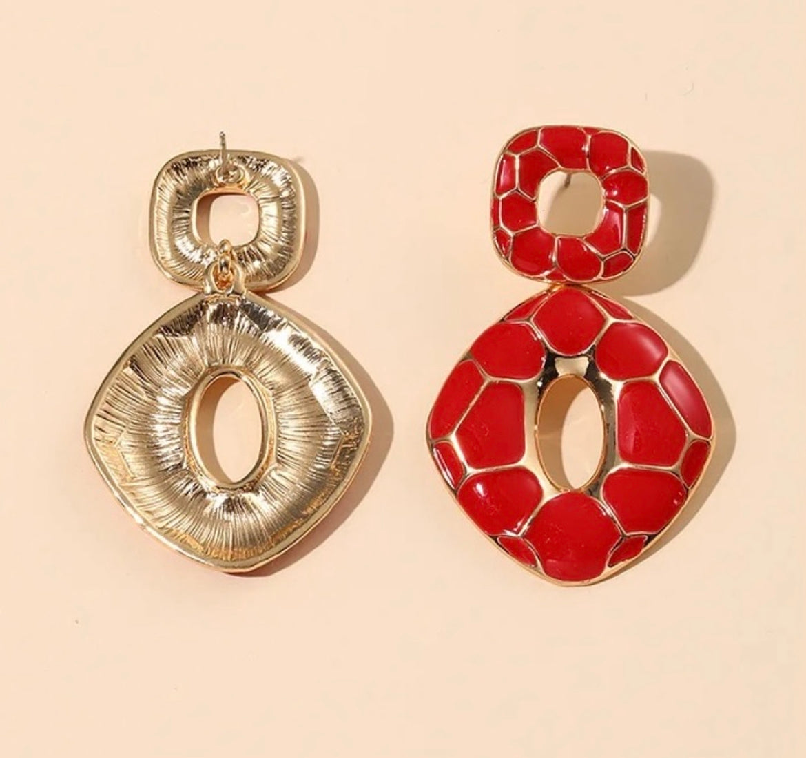 Geometric red earrings