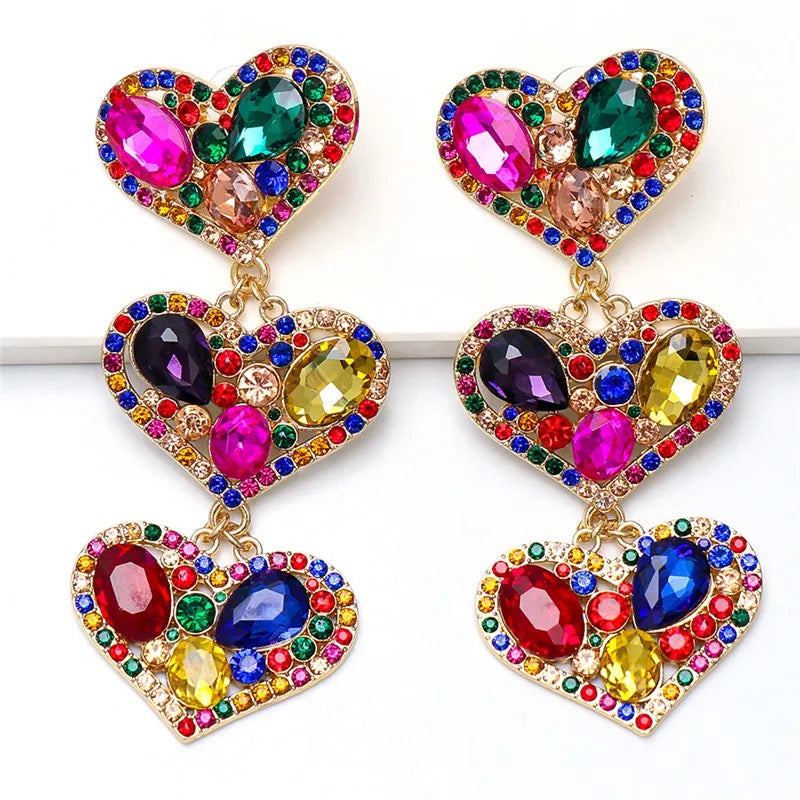 Triple Heart Earrings