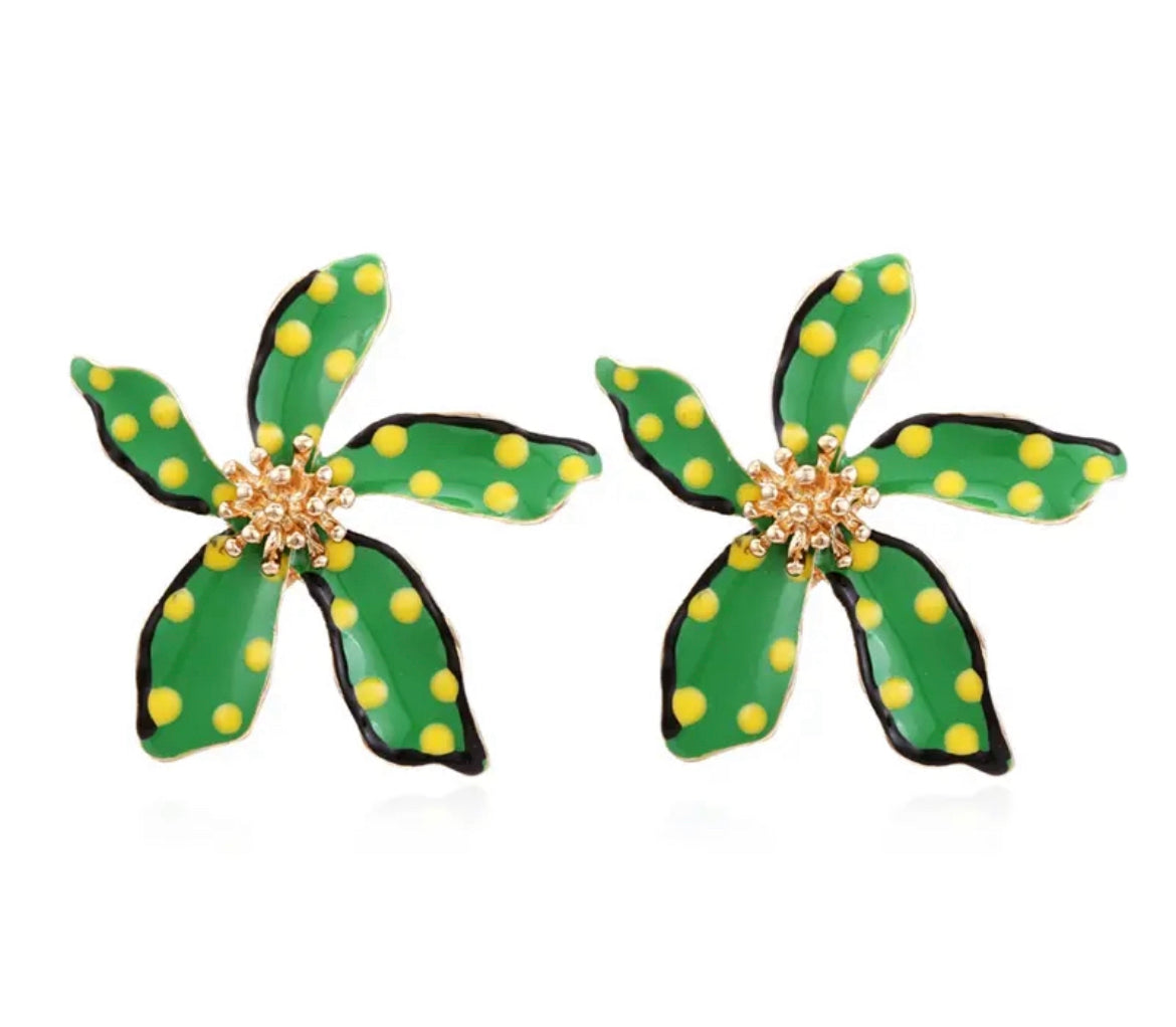 Green flower earrings