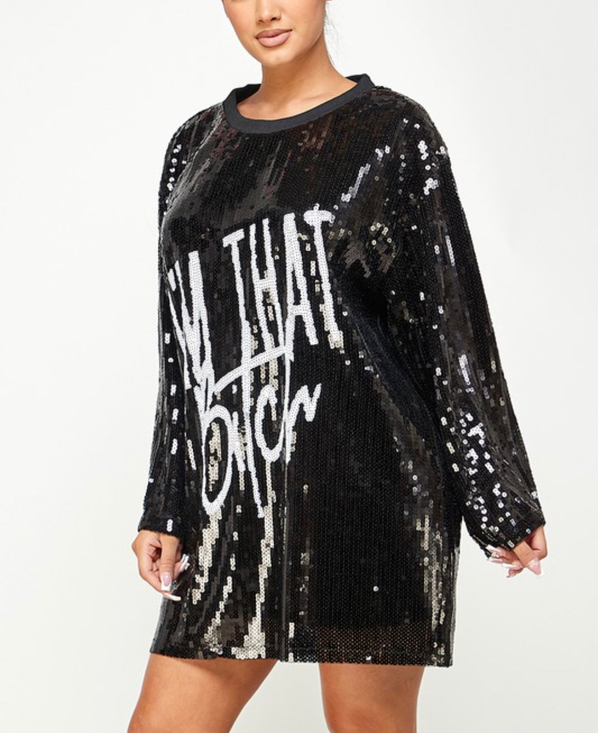 “I’m that B” Sequin Shirt Dress