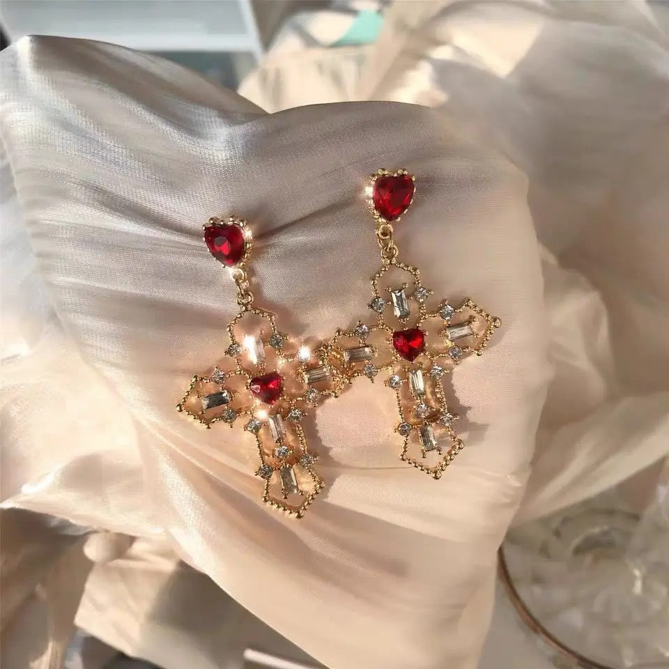 Cross ruby earrings