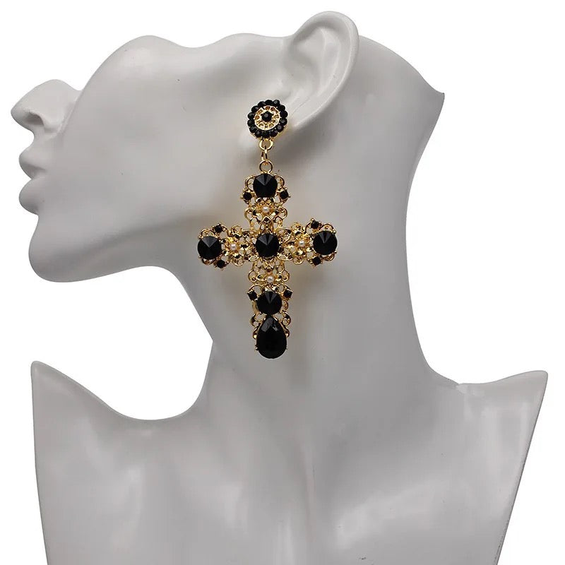 Cross Pearl Earrings