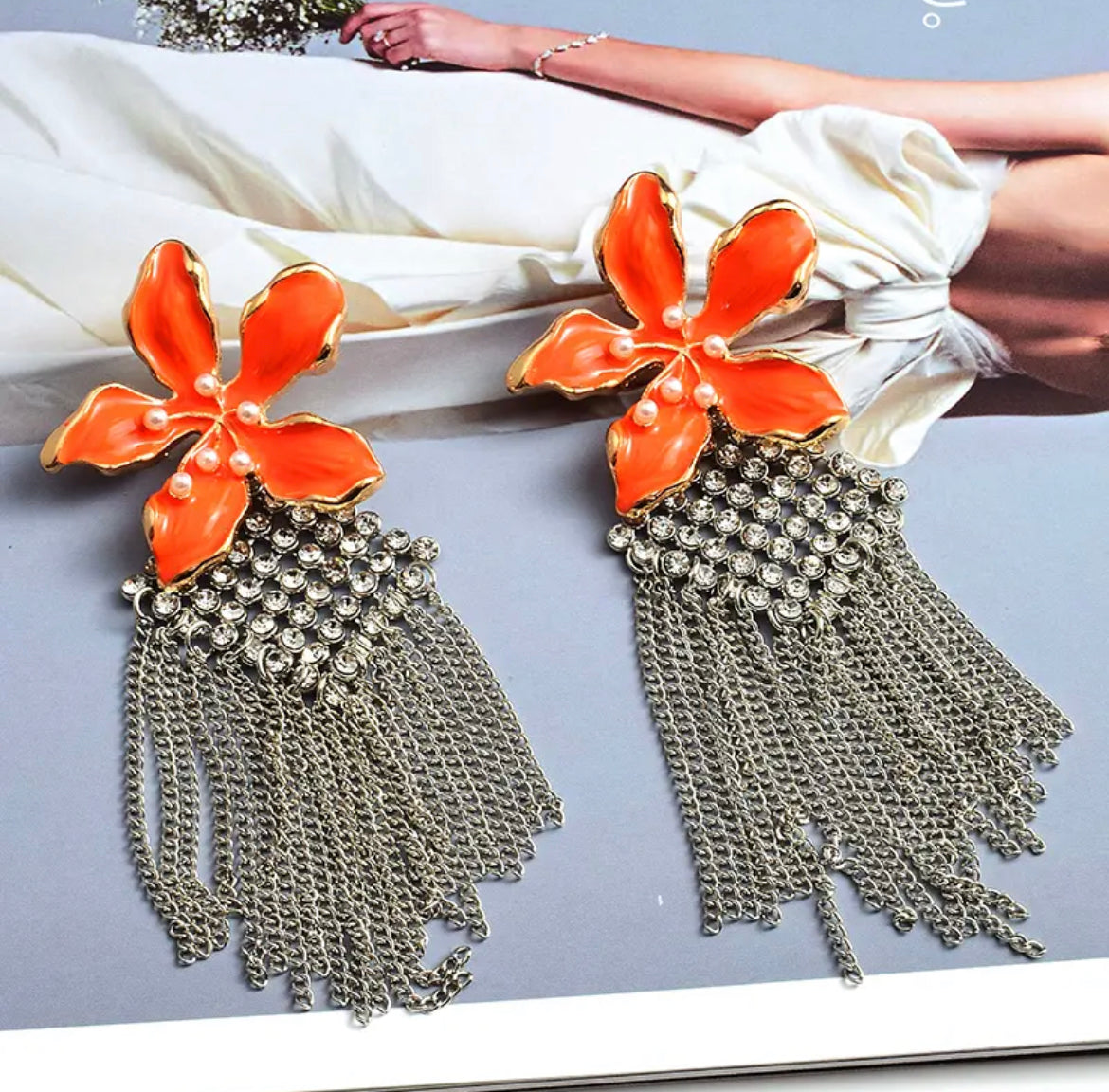 Flower tassel earrings