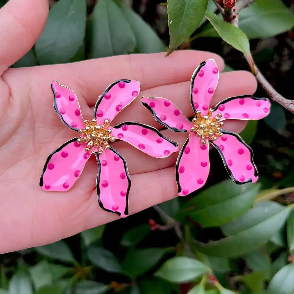 Pink flower earrings