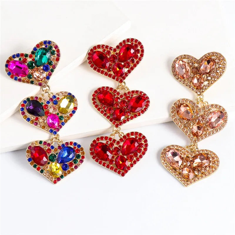 Triple Heart Earrings
