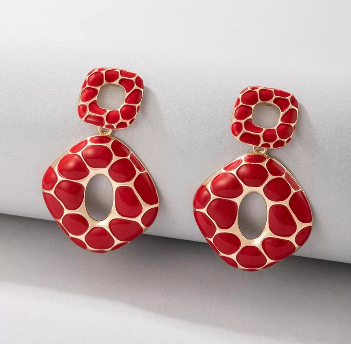 Geometric red earrings