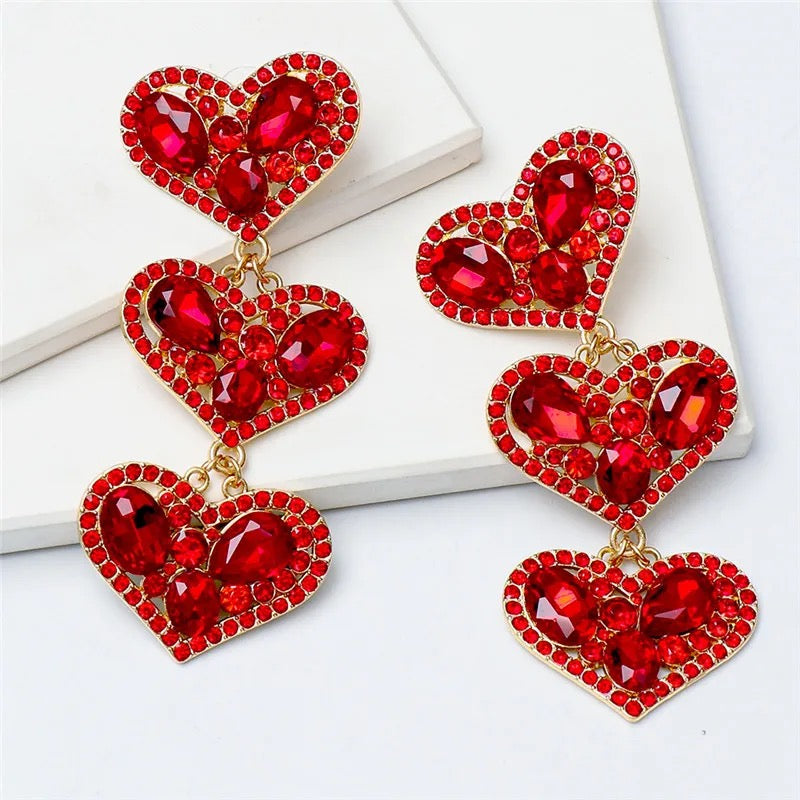 Triple Heart Earrings