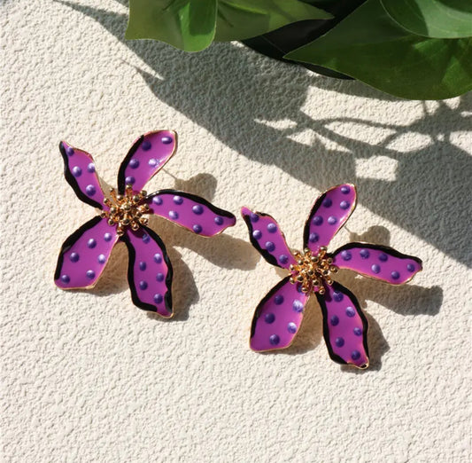 Purple flower earrings